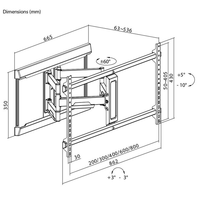 Goobay Pro TV-muurbeugel | tot 90 inch | full motion | lang