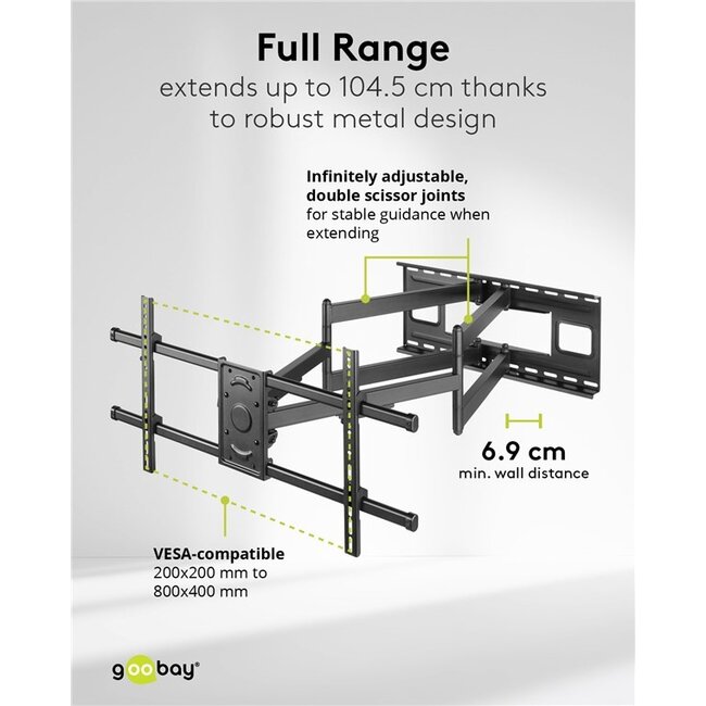 Goobay Pro TV-muurbeugel | tot 90 inch | full motion | extra lang