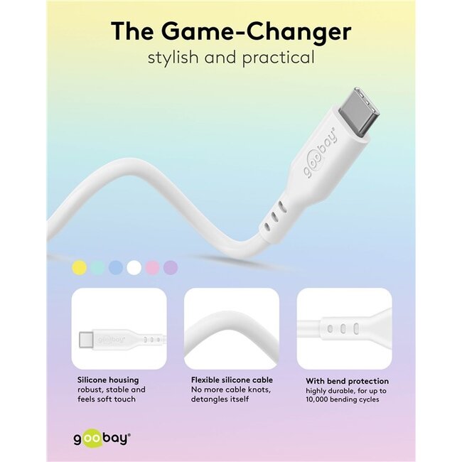Goobay USB-C siliconen kabel | USB2.0 | PD 60W | wit | 1,5 meter