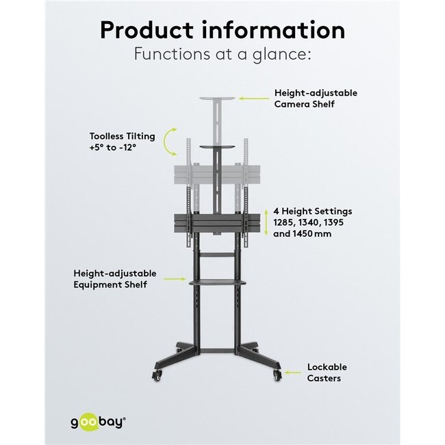 Goobay Pro TV-vloerstandaard | tot 70 inch | verrijdbaar | kantelbaar