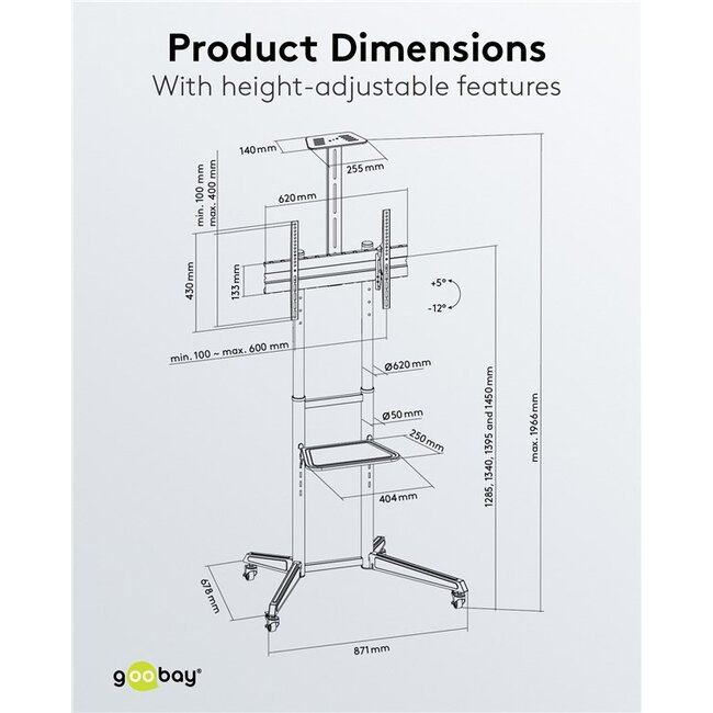 Goobay Pro TV-vloerstandaard | tot 70 inch | verrijdbaar | kantelbaar