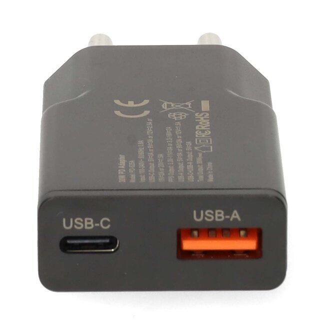 Nedis USB lader | USB-C PD en USB-A QC | GaN | 30W | zwart