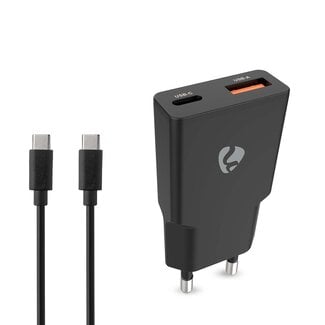 Nedis Nedis USB lader | USB-C PD en USB-A QC | incl. USB-C kabel | GaN | 20W | zwart