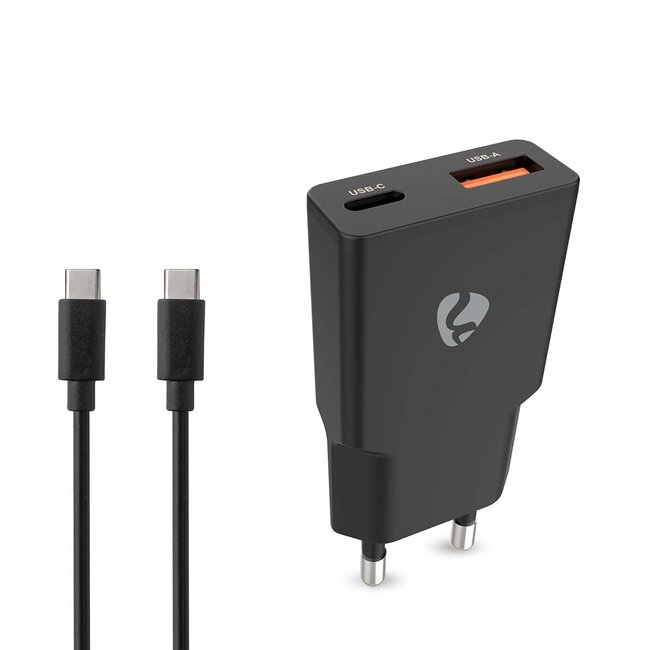 Nedis USB lader | USB-C PD en USB-A QC | incl. USB-C kabel | GaN | 30W | zwart