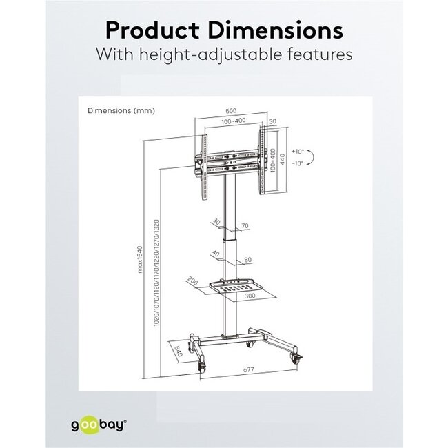 Goobay TV-vloerstandaard | tot 70 inch | verrijdbaar | kantelbaar