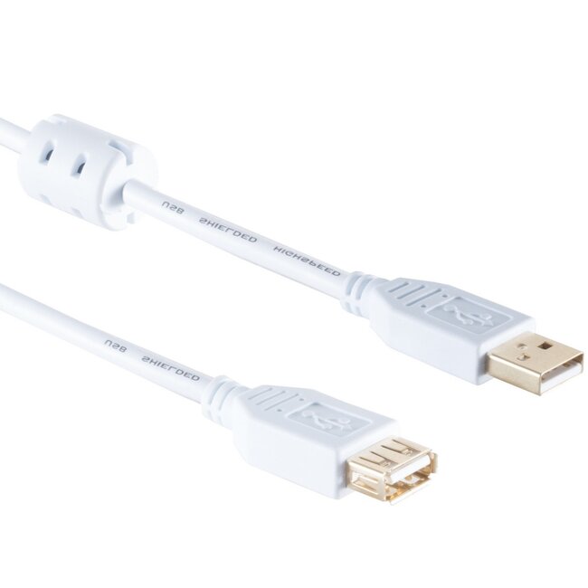 USB-A verlengkabel | ferrietkern | verguld | USB2.0 | 10W | wit | 1,8 meter