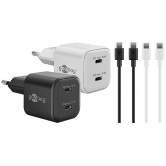 Goobay Goobay USB lader set | 2x lader met 2x USB-C PD | incl. 2x USB-C kabel | 35W | zwart + wit | 1 meter