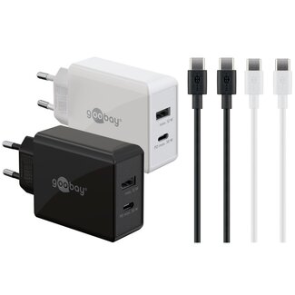 Goobay Goobay USB lader set | 2x lader met USB-C PD en USB-A | incl. 2x USB-C kabel | 30W | zwart + wit | 1 meter