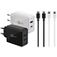 Goobay USB lader set | 2x lader met USB-C PD en USB-A | incl. 2x USB-C kabel | 30W | zwart + wit | 1 meter