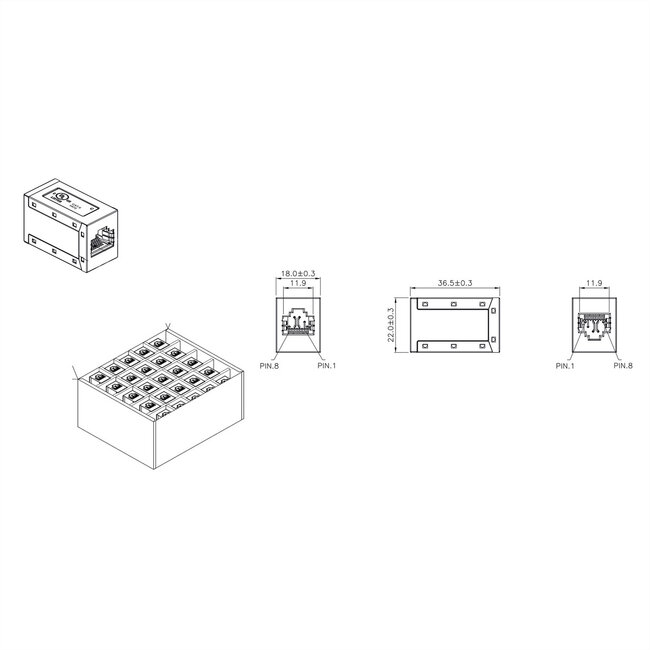 ROLINE RJ-45 Kupplung geschirmt, Kat.6 (Class E), 25er Pack
