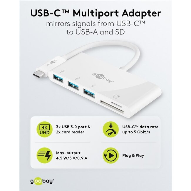 Goobay USB-C™ Multiport Adapter to 3x USB-A, Cardreader