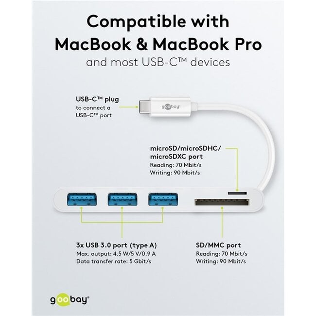 Goobay USB-C™ Multiport Adapter to 3x USB-A, Cardreader