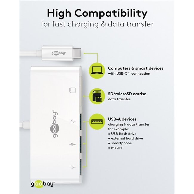 Goobay USB-C™ Multiport Adapter to 3x USB-A, Cardreader