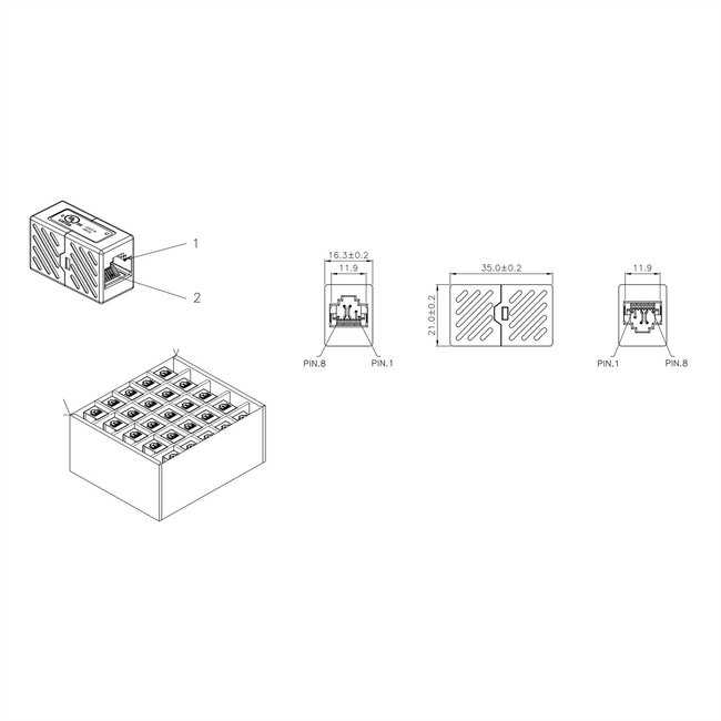 ROLINE RJ45 Koppelstuk, onafgeschermd, Cat.6 (Class E), Verpakking van 25 stuks