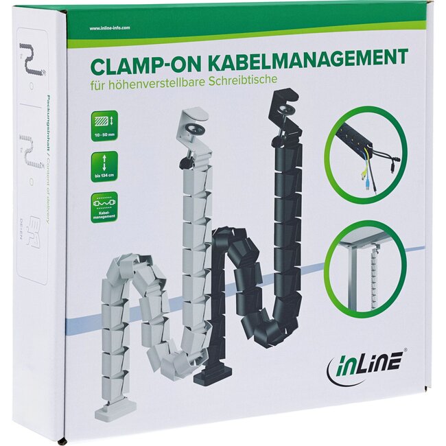 InLine flexibele bureau kabelgoot | bureauklem | 134 cm | wit