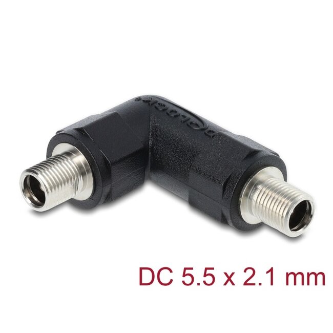 Delock DC Barrel Jack Adapter DC 5.5 x 2.1 mm female to female with thread angled 90°