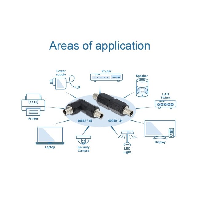 Delock DC Barrel Jack Adapter DC 5.5 x 2.1 mm female to female with thread angled 90°