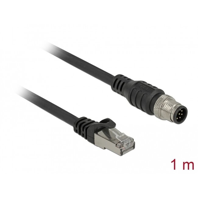 Delock Cable RJ45 plug to M12 plug A-coded 8 pin Cat.5e SFTP 1 m