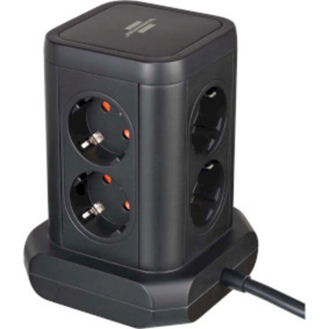 Powerstrip-toren met 8 powerstrips in 45°-configuratie (2x USB A & 1x USB C Power Delivery, met 2m kabel, tweepolige schakelaar)