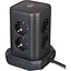 Powerstrip-toren met 8 powerstrips in 45°-configuratie (2x USB A & 1x USB C Power Delivery, met 2m kabel, tweepolige schakelaar)