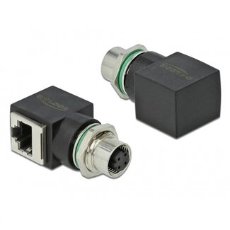 DeLOCK M12 4-pins D-gecodeerd (v) - RJ45 (v) industriële netwerkadapter | inbouw | haaks | CAT5e | PUR