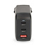 Oplader | 100 W | GaN | PD3.0 | Snellaad functie | 2.5 / 3.0 / 5.0 A | Outputs: 3 | USB-A / 2x USB-C™ | Automatische Voltage Selectie | Zwart