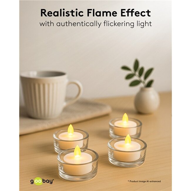 Goobay Set of 4 LED Tea Lights with Timer, white