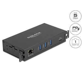 DeLOCK Delock 3 Port USB 5 Gbps Hub + RJ45 Gigabit LAN PoE++ Port with USB Type-C™ host-connector in metal case and 1.5 kV Isolation