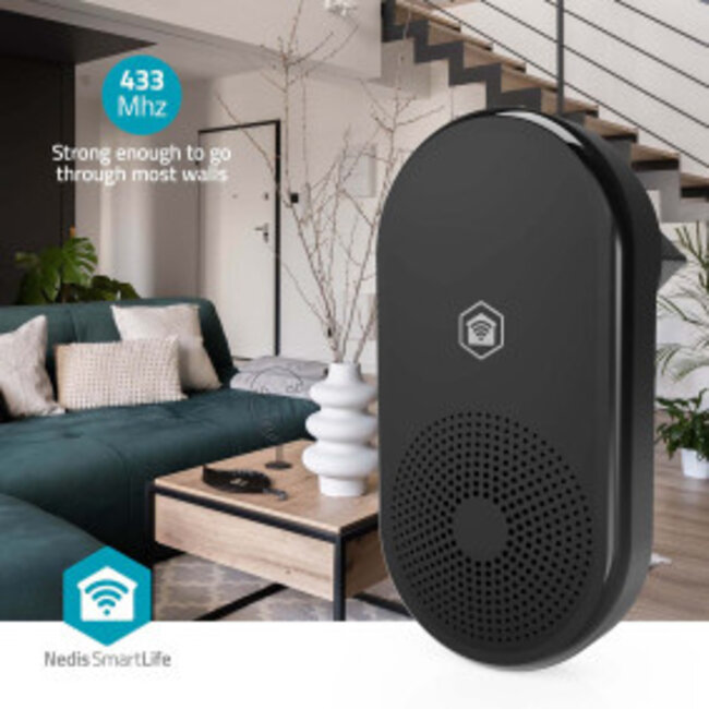 SmartLife Gong | RF, frequentie 433 MHz | Accessoire voor: WIFICDP11BK / WIFICDP21BK / WIFICDP31BK | Netvoeding | 55 Geluiden | 110 - 240 V AC 50/60 Hz | Instelbaar volume | Zwart