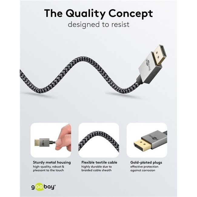Goobay Plus DisplayPort kabel | Slimline | DP2.1 (10K 60Hz) | UHBR10 (40Gbit/s) | 1 meter