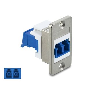 DeLOCK Delock Panel Mount LC Duplex female to LC Duplex female with laser protection flip inside silver / blue / white