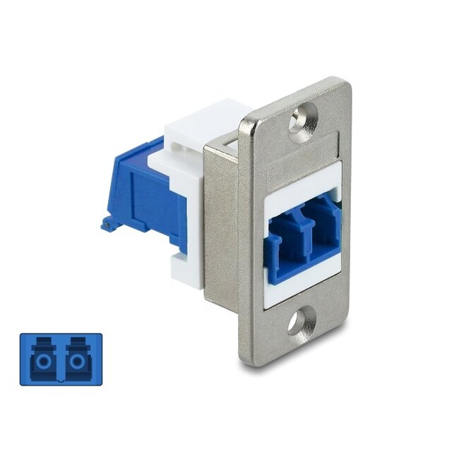 Delock Panel Mount LC Duplex female to LC Duplex female with laser protection flip inside silver / blue / white