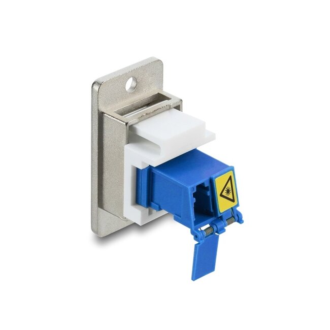 Delock Panel Mount LC Duplex female to LC Duplex female with laser protection flip inside silver / blue / white