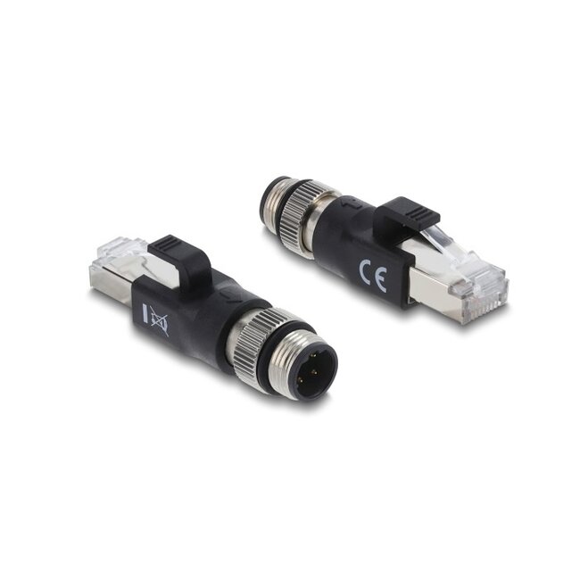 M12 4-pins D-gecodeerd (m) - RJ45 (m) industriële netwerkadapter | CAT5e | PVC