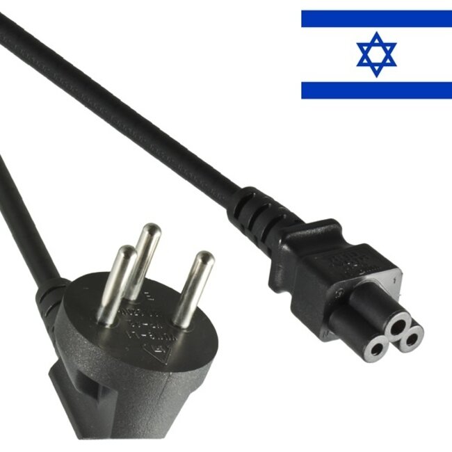 C5 (recht) - Type H / Israël (haaks) stroomkabel | 3x 0,75mm | zwart | 1,8 meter