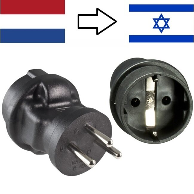 Reisadapter West-Europa (Type F) naar Israël (Type H) | zwart