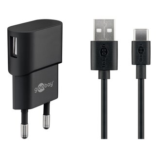 Goobay Goobay USB lader | haaks | 1x USB-A | incl. USB-C kabel | 5W | zwart | 1 meter