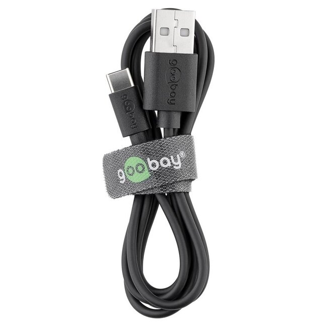 Goobay USB lader | haaks | 1x USB-A | incl. USB-C kabel | 5W | zwart | 1 meter