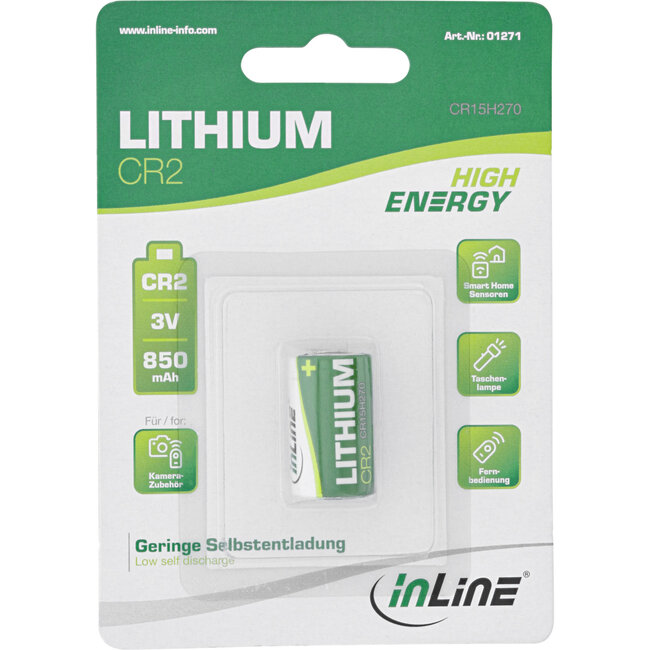 InLine® Lithium High Energy batterij, fotobatterij, CR2, 3V 850mAh, Pak van 1