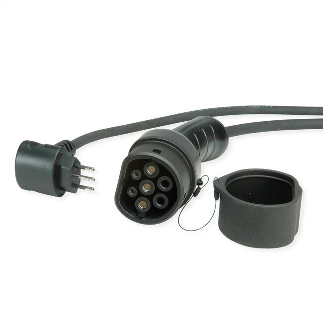 ROLINE Draagbare oplaadkabel voor e-car CEE7/7 - Type2, 1-fase, 250VAC (1P+N+E), 32 A, 7.4 kW, 7,5 m