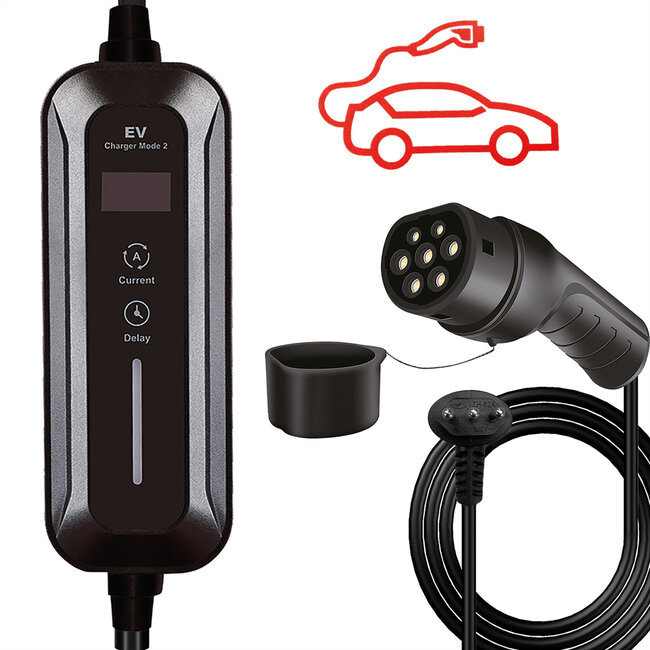 ROLINE Draagbare oplaadkabel voor e-car CEE7/7 - Type2, 1-fase, 250VAC (1P+N+E), 32 A, 7.4 kW, 5 m