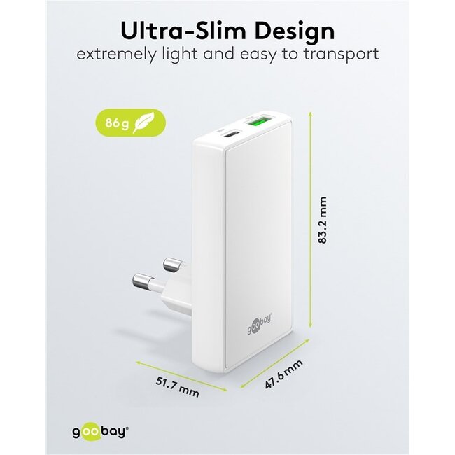 Goobay USB-C™ PD GaN Dual Fast Charger 90° Flat (65 W) white
