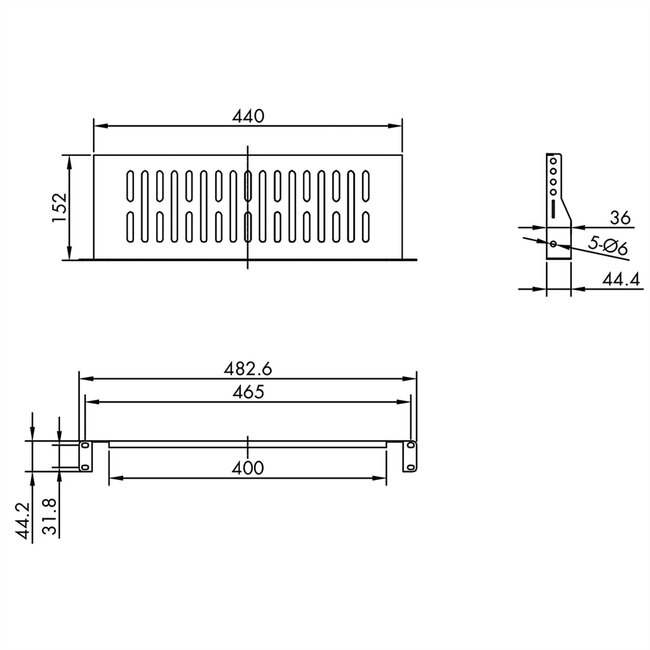 VALUE 19"-Legplank, 485 x 150mm, max. 10 kg, U-vorm, zwart
