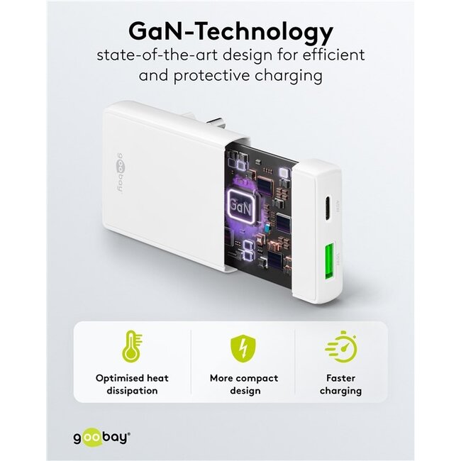 Goobay USB-C™ PD GaN Dual Fast Charger 90° Flat (45 W) white