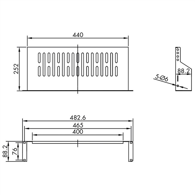 VALUE 19"-Legplank 2 HE, D: 250mm, max. 15 kg, U-Vorm , zwart