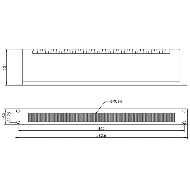VALUE 19" Kabel doorvoerstrook 1 HE , met borstel, met kabelsteunplaat, zwart