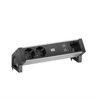 Bachmann BACHMANN DESK2 ALU BLACK 2x geaard stopcontact, USB , USB Oplader 22W A&C 1xABD 0,2m GST18