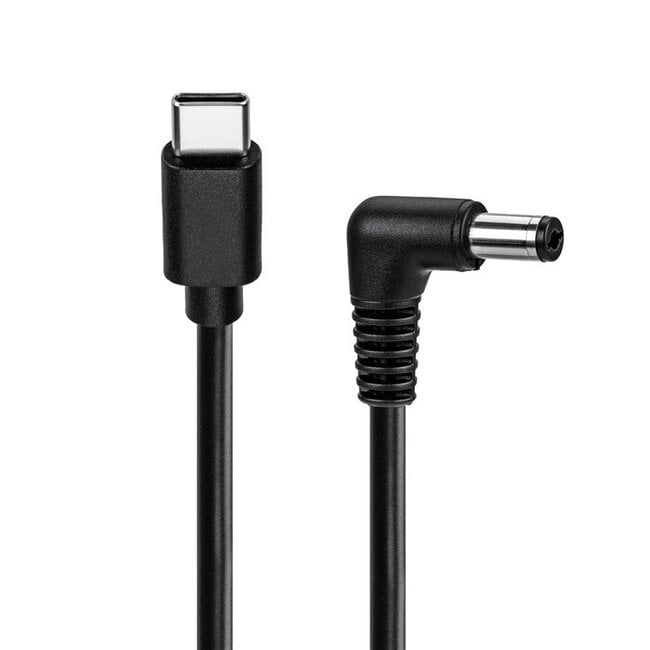USB-C - DC plug haaks kabel | 5,5 x 2,1mm | max. 5V/3A (15W) | zwart | 0,50 meter