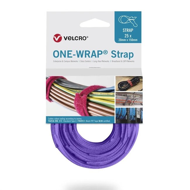 Velcro One-Wrap klittenband kabelbinders | 200 x 7mm | paars | 25 stuks