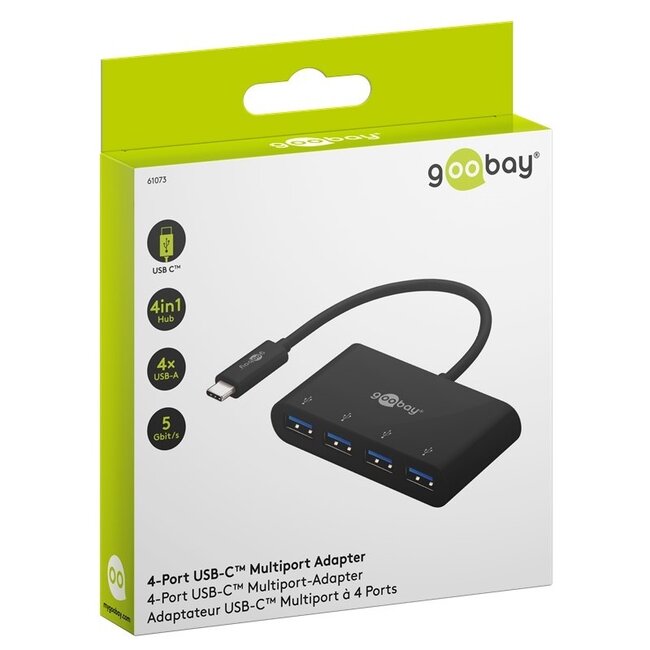 Goobay USB hub (USB-C) | 4x USB-A | USB3.0 5 Gbps | zwart | 0,15 meter